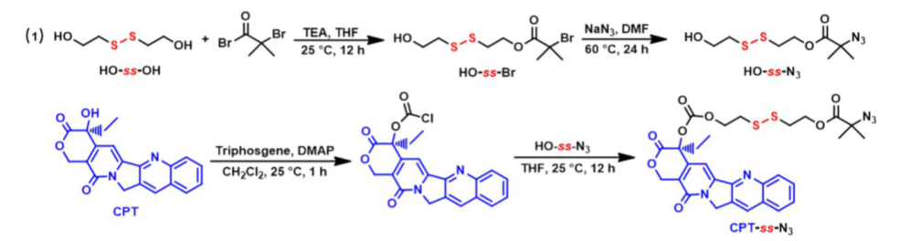 CPT-ss-N3,双硫键化叠氮修饰喜树碱/阿霉素DOX的制备过程